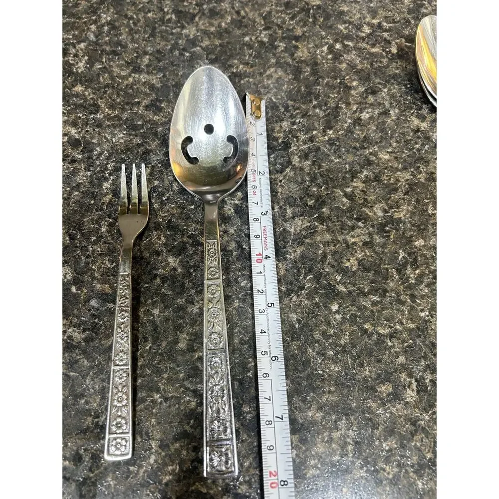Imperial SERTA Pierced Serving Spoon & Small‎ Fork Floral Stainless Flatware